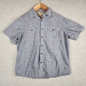 Woolrich Shirt Mens XL Blue Chambray  Button Up Short Sleeve 100% Cotton Pockets